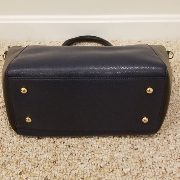 VERA BRADLEY Navy with Black Leather Morgan Satchel - Picture 4 of 7